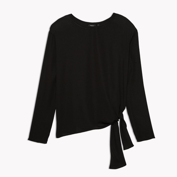 THEORY Silk Tie-waist Long-sleeve Top Black Small - Picture 2 of 9